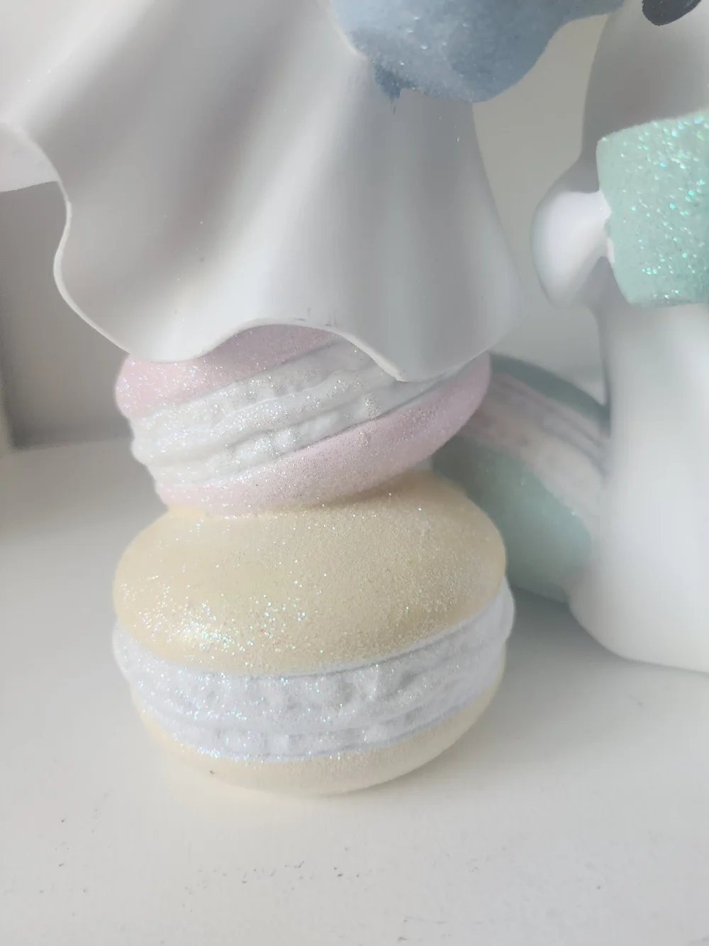 Pastel Ghost Tea Party Figurines - White with Pink, Blue & Mint Macarons
